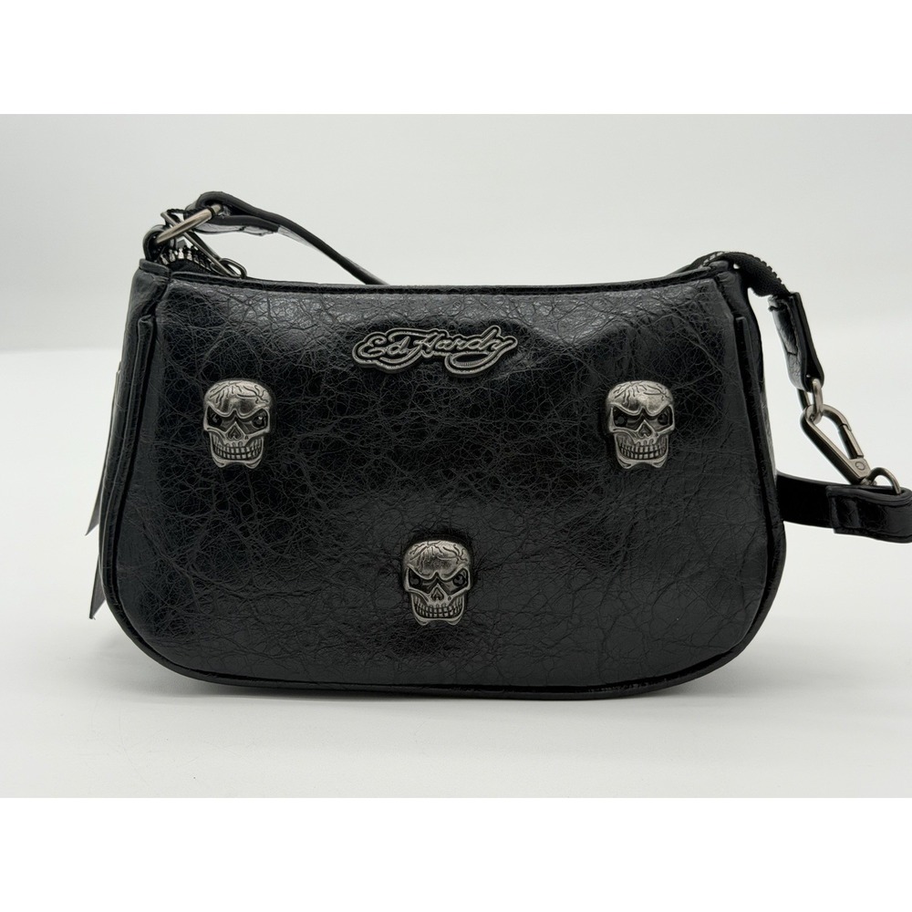 NWT! Ed Hardy Black Wristlet / Mini Shoulder Bag Black Skull EHW702-42-003